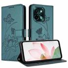 For vivo Y28 4G / iQOO Z9x 5G Lotus Embossed Leather Phone Case with Lanyard(Dark Green) - 2