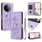 For vivo Y39 5G Global Lotus Embossed Leather Phone Case with Lanyard(Purple) - 1