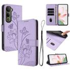 For vivo Y400 5G Global Lotus Embossed Leather Phone Case with Lanyard(Purple) - 1