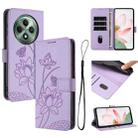 For OPPO Reno12 F 5G / 4G Global Lotus Embossed Leather Phone Case with Lanyard(Purple) - 1
