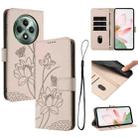 For OPPO Reno12 F 5G / 4G Global Lotus Embossed Leather Phone Case with Lanyard(Beige) - 1