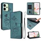 For OPPO Reno14 / Reno14 F 5G Global Lotus Embossed Leather Phone Case with Lanyard(Dark Green) - 1