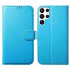 For Samsung Galaxy S22 Ultra 5G Lambskin 8-card Slot Leather Phone Case(Light Blue) - 1