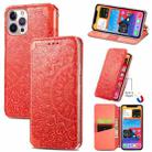 For iPhone 12 mini Blooming Mandala Embossed Pattern Magnetic Horizontal Flip Leather Case with Holder & Card Slots & Wallet (Orange) - 1