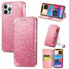 For iPhone 12 / 12 Pro Blooming Mandala Embossed Pattern Magnetic Horizontal Flip Leather Case with Holder & Card Slots & Wallet(Pink) - 1