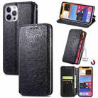 For iPhone 12 Pro Max Blooming Mandala Embossed Pattern Magnetic Horizontal Flip Leather Case with Holder & Card Slots & Wallet(Black) - 1