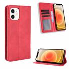 For iPhone 12 mini Magnetic Buckle Retro Pattern Horizontal Flip Leather Case with Holder & Card Slot & Wallet (Red) - 1