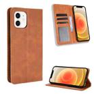 For iPhone 12 mini Magnetic Buckle Retro Pattern Horizontal Flip Leather Case with Holder & Card Slot & Wallet (Brown) - 1