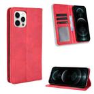 For iPhone 12 / 12 Pro Magnetic Buckle Retro Pattern Horizontal Flip Leather Case with Holder & Card Slot & Wallet(Red) - 1