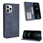 For iPhone 12 / 12 Pro Magnetic Buckle Retro Pattern Horizontal Flip Leather Case with Holder & Card Slot & Wallet(Blue) - 1