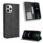 For iPhone 12 Pro Max Magnetic Buckle Retro Pattern Horizontal Flip Leather Case with Holder & Card Slot & Wallet(Black) - 1