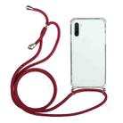 For Samsung Galaxy Note10 Four-Corner Anti-Fall Transparent TPU Protective Case with Lanyard(Red) - 1