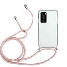 For Samsung Galaxy Note20 Ultra Four-Corner Anti-Fall Transparent TPU Protective Case with Lanyard(Pink) - 1