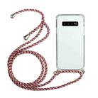 For Samsung Galaxy S10 Four-Corner Anti-Fall Transparent TPU Protective Case with Lanyard(Red Grey) - 1