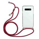 For Samsung Galaxy S10 5G Four-Corner Anti-Fall Transparent TPU Protective Case with Lanyard(Red) - 1