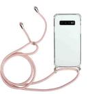 For Samsung Galaxy S10+ Four-Corner Anti-Fall Transparent TPU Protective Case with Lanyard(Pink) - 1