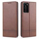 For Huawei P40 AZNS Magnetic Calf Texture Horizontal Flip Leather Case with Card Slots & Holder & Wallet(Dark Brown) - 1