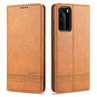 For Huawei P40 AZNS Magnetic Calf Texture Horizontal Flip Leather Case with Card Slots & Holder & Wallet(Light Brown) - 1