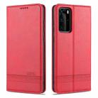 For Huawei P40 AZNS Magnetic Calf Texture Horizontal Flip Leather Case with Card Slots & Holder & Wallet(Red) - 1