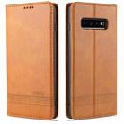 For Samsung Galaxy S10 AZNS Magnetic Calf Texture Horizontal Flip Leather Case with Card Slots & Holder & Wallet(Light Brown) - 1