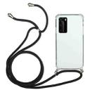 For Huawei P40 Four-Corner Anti-Fall Transparent TPU Protective Case with Lanyard(Black) - 1