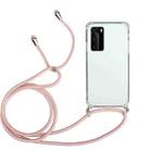 For Huawei P40 Four-Corner Anti-Fall Transparent TPU Protective Case with Lanyard(Pink) - 1