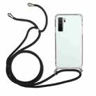 For Huawei P40 Lite 5G Four-Corner Anti-Fall Transparent TPU Protective Case with Lanyard(Black) - 1