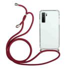 For Huawei P40 Lite 5G Four-Corner Anti-Fall Transparent TPU Protective Case with Lanyard(Red) - 1