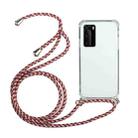 For Huawei P40 Pro Four-Corner Anti-Fall Transparent TPU Protective Case with Lanyard(Red Grey) - 1