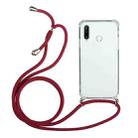 For Huawei Y6p Four-Corner Anti-Fall Transparent TPU Protective Case with Lanyard(Red) - 1