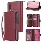 For Huawei P30 Zipper Wallet Bag Horizontal Flip PU Leather Case with Holder & 9 Card Slots & Wallet & Lanyard & Photo Frame(Wine Red) - 1