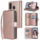 For Huawei P30 Lite Zipper Wallet Bag Horizontal Flip PU Leather Case with Holder & 9 Card Slots & Wallet & Lanyard & Photo Frame(Rose Gold) - 1