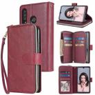 For Huawei P30 Lite Zipper Wallet Bag Horizontal Flip PU Leather Case with Holder & 9 Card Slots & Wallet & Lanyard & Photo Frame(Wine Red) - 1