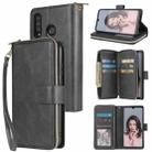 For Huawei P30 Lite Zipper Wallet Bag Horizontal Flip PU Leather Case with Holder & 9 Card Slots & Wallet & Lanyard & Photo Frame(Black) - 1