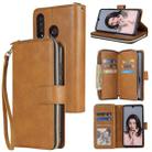 For Huawei P30 Lite Zipper Wallet Bag Horizontal Flip PU Leather Case with Holder & 9 Card Slots & Wallet & Lanyard & Photo Frame(Brown) - 1