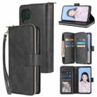 For Huawei P40 Lite Zipper Wallet Bag Horizontal Flip PU Leather Case with Holder & 9 Card Slots & Wallet & Lanyard & Photo Frame(Black) - 1