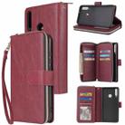 For Huawei P40 Lite E Zipper Wallet Bag Horizontal Flip PU Leather Case with Holder & 9 Card Slots & Wallet & Lanyard & Photo Frame(Wine Red) - 1