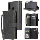 For Huawei P40 Lite E Zipper Wallet Bag Horizontal Flip PU Leather Case with Holder & 9 Card Slots & Wallet & Lanyard & Photo Frame(Black) - 1