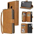For Huawei P40 Lite E Zipper Wallet Bag Horizontal Flip PU Leather Case with Holder & 9 Card Slots & Wallet & Lanyard & Photo Frame(Brown) - 1