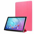 For Samsung Galaxy Tab A7 10.4 T500 TPU Silk Texture Three-fold Horizontal Flip Leather Case with Holder(Rose Red) - 1