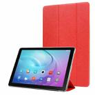 For Samsung Galaxy Tab A7 10.4 T500 TPU Silk Texture Three-fold Horizontal Flip Leather Case with Holder(Red) - 1