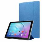For Samsung Galaxy Tab A7 10.4 T500 TPU Silk Texture Three-fold Horizontal Flip Leather Case with Holder(Blue) - 1