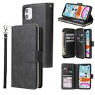 For iPhone 11 Zipper Wallet Bag Horizontal Flip PU Leather Case with Holder & 9 Card Slots & Wallet & Lanyard & Photo Frame(Black) - 1