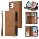 For iPhone 11 Zipper Wallet Bag Horizontal Flip PU Leather Case with Holder & 9 Card Slots & Wallet & Lanyard & Photo Frame(Brown) - 1