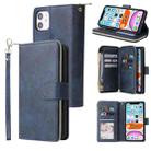 For iPhone 11 Pro Zipper Wallet Bag Horizontal Flip PU Leather Case with Holder & 9 Card Slots & Wallet & Lanyard & Photo Frame(Blue) - 1