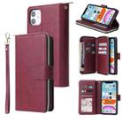 For iPhone 11 Pro Max Zipper Wallet Bag Horizontal Flip PU Leather Case with Holder & 9 Card Slots & Wallet & Lanyard & Photo Frame(Wine Red) - 1