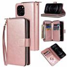 For iPhone 12 / 12 Pro Zipper Wallet Bag Horizontal Flip PU Leather Case with Holder & 9 Card Slots & Wallet & Lanyard & Photo Frame(Rose Gold) - 1