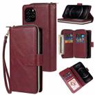 For iPhone 12 / 12 Pro Zipper Wallet Bag Horizontal Flip PU Leather Case with Holder & 9 Card Slots & Wallet & Lanyard & Photo Frame(Wine Red) - 1