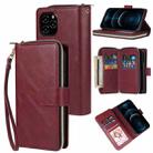 For iPhone 12 Pro Max Zipper Wallet Bag Horizontal Flip PU Leather Case with Holder & 9 Card Slots & Wallet & Lanyard & Photo Frame(Wine Red) - 1
