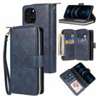For iPhone 12 Pro Max Zipper Wallet Bag Horizontal Flip PU Leather Case with Holder & 9 Card Slots & Wallet & Lanyard & Photo Frame(Blue) - 1